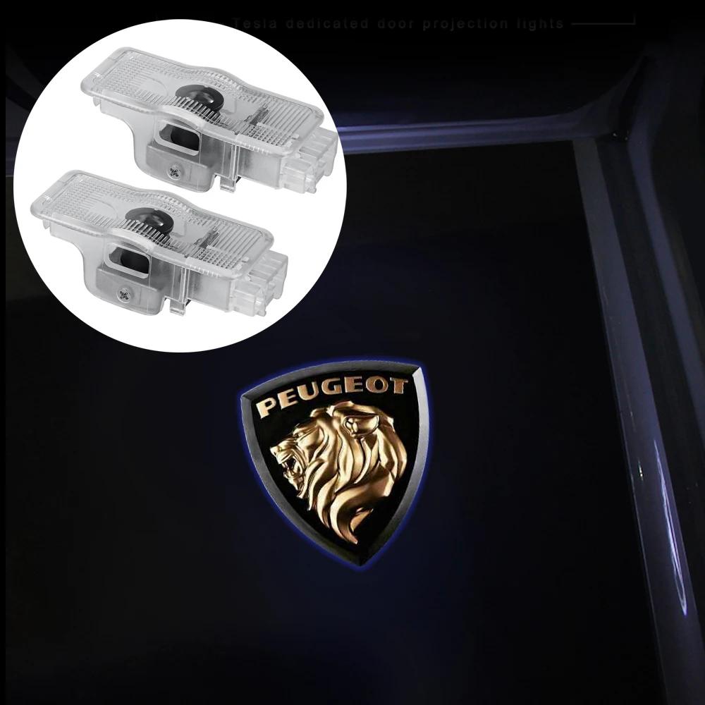 Car Sticker 2025 Hot For PEUGEOT 407 CRZ 508 2PCS HD Car Ghost Shadow Lamp Wireless Welcome Light Auto Door Logo Projector LED D