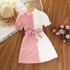 Girls' Dresses, Children's Clothing, Summer Fashion Color Matching, Short-sleeved Children's Shirt Skirts