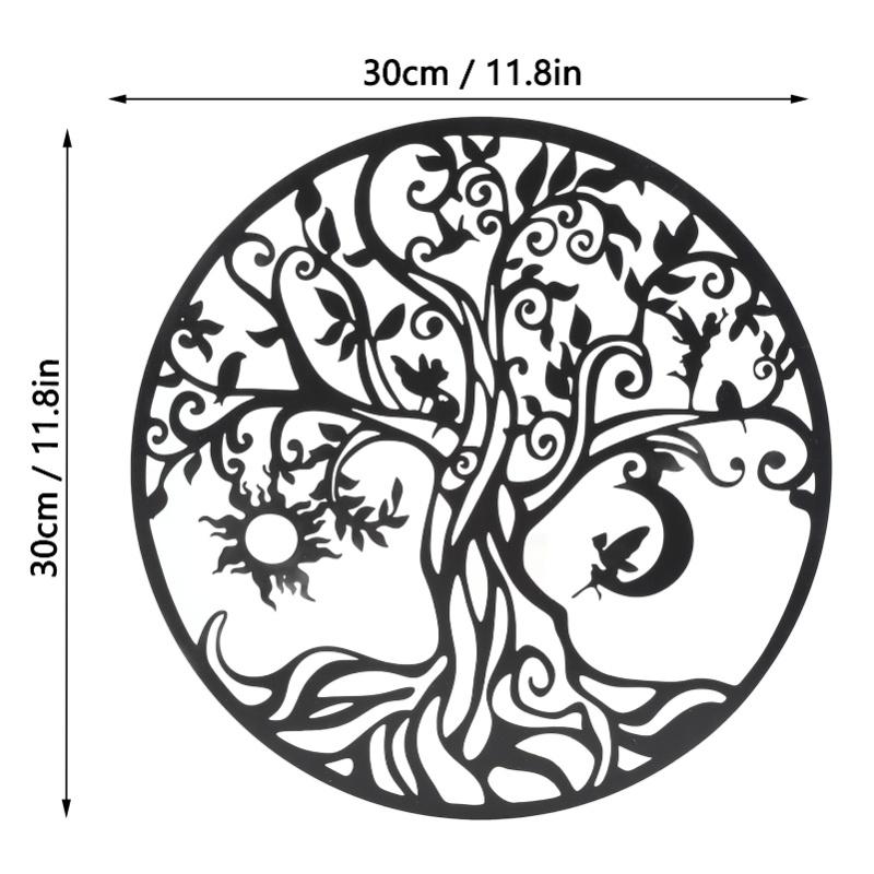 Tree Of Life Wall Art 11.8in Round Decorative Metal Wall Plaque For Living Room Bedroom Indoor Outdoor Black
