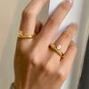 Yori Chic Unique Stainless Steel Cubic Zirconia Ring Water Resistant 18K PVD Plated Simple Sleek Metal Fashion Jewelry Bijoux