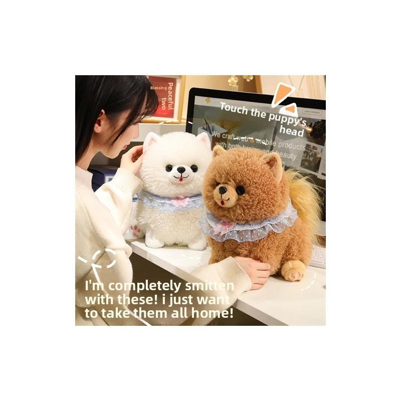 Cute Lace Scarf Pomeranian Plush Doll Children Companion Toy For Kids Comfort And Sleep