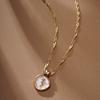 French Retro Gold Color Rose Necklace Fashion Metal Circle Pendant Clavicle Chain Necklace For Women Elegant Jewelry