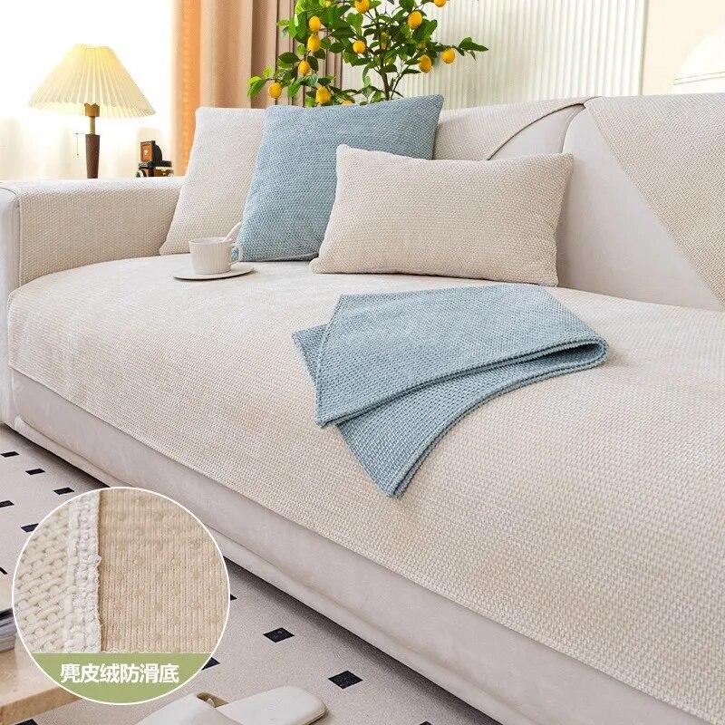 Stripe Pattern Sofa Cushion All-season Universal Anti-skid Light Luxury Chenille Solid Color Sofa Cover Pillow Cover Hand Towel