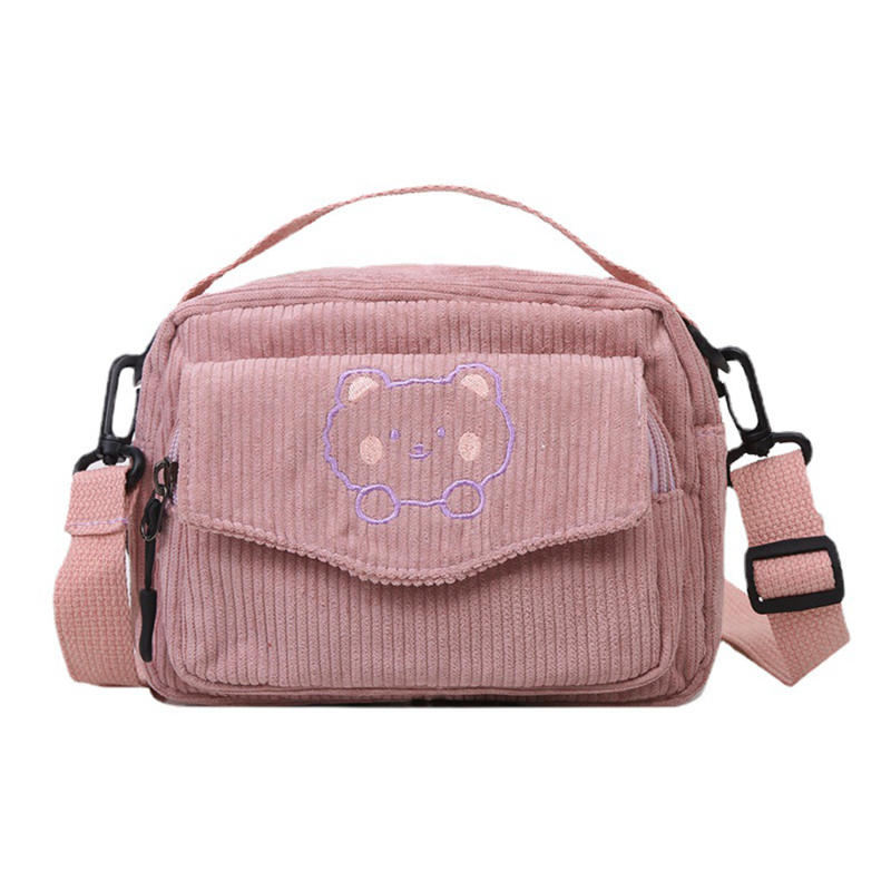 Women Girls Soft Corduroy Shoulder Bag Cute Japanese Korean Style Messenger Bag Purse Student Handbag Mini Satchel