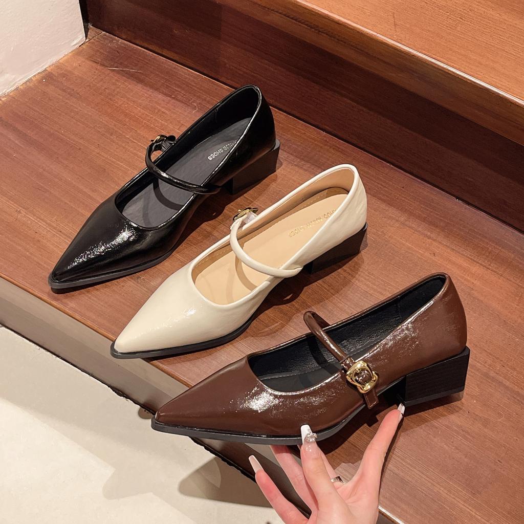 New Retro Style Thick Heel Women Mary Jane Shoes Fashion Shallow Pointed Toe Ladies Comfort Office Pumps Footwear Low Heel Shoes