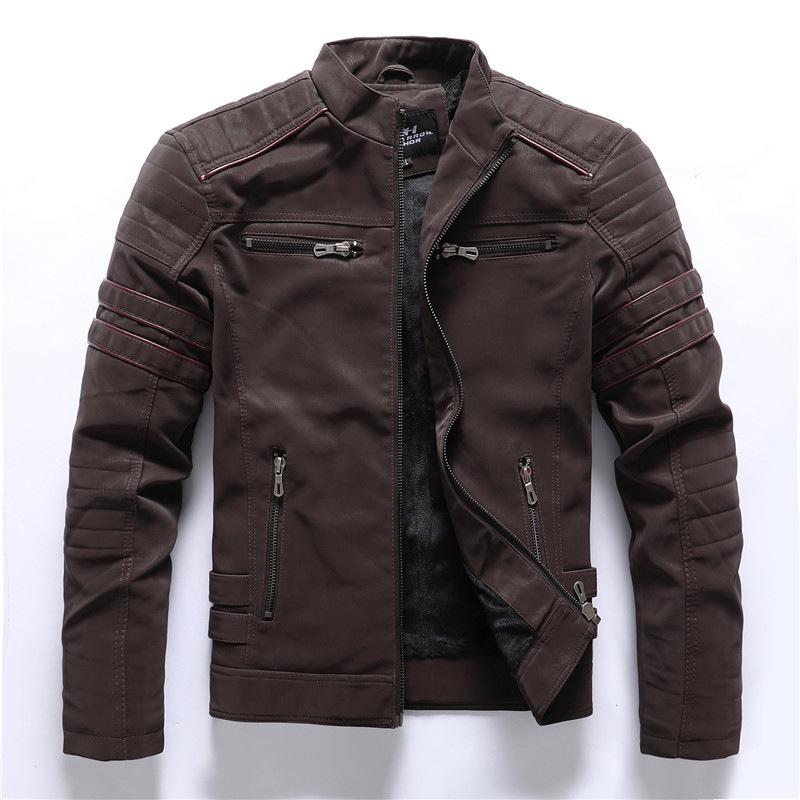 CHEST 5XL Retro Multi-pocket Zipper Leather Jacket Men s Lapel Jacket 2026 Slim Multifunctional Windproof Gift Waterproof Punk Riding Casual M