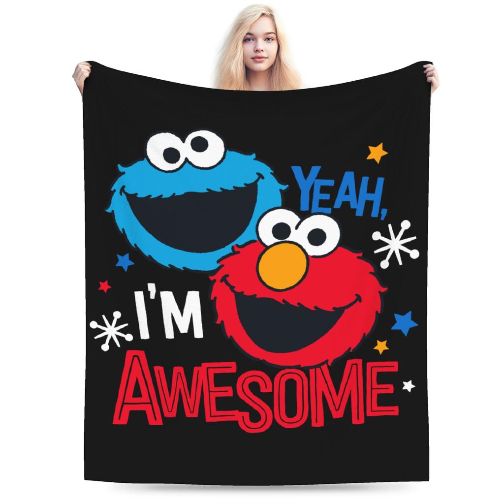 S-Sesame Street Elmo Cookie Wool Blanket Sesame Street Cartoon Comedy Funny Throw Blanket for Home 125*100cm Bedspreads