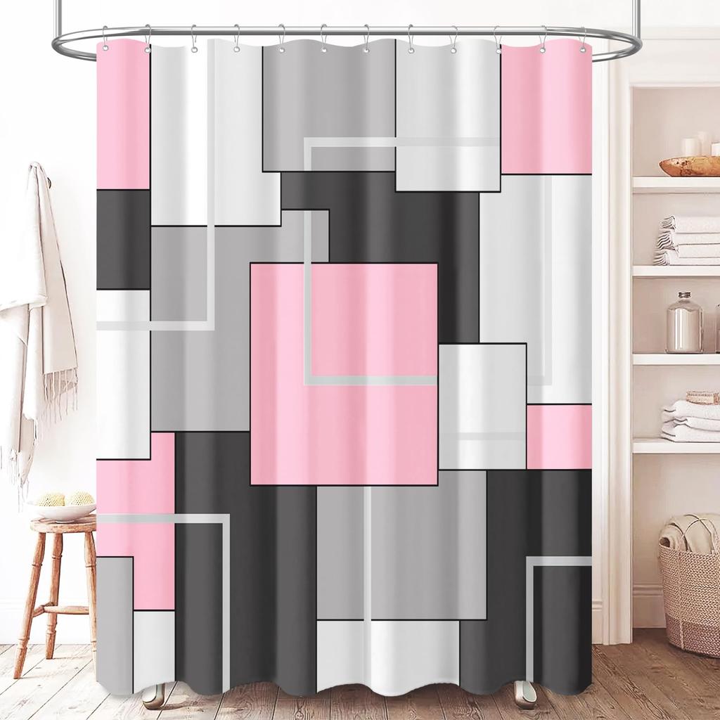 Geometric Shower Curtain Mid Century Vintage Geometric Bathroom Curtain with Hooks Waterproof Polyester Fabric Shower Curtain