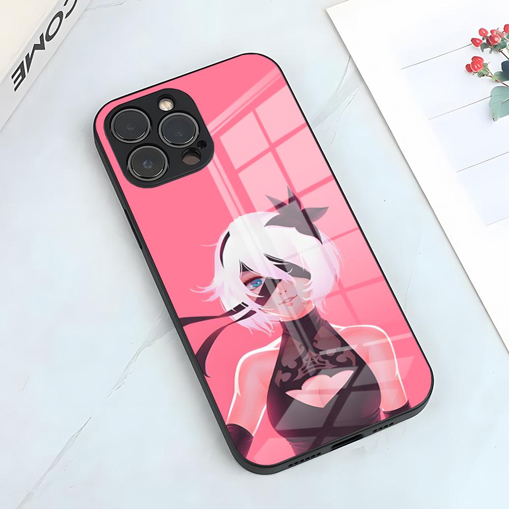 N-NieR Automata 2B Phone Case For IPhone 17 Pro Max 15 Pro 16 14 Plus 12 13 Mini 11 Pro Shockproof Glass Cover