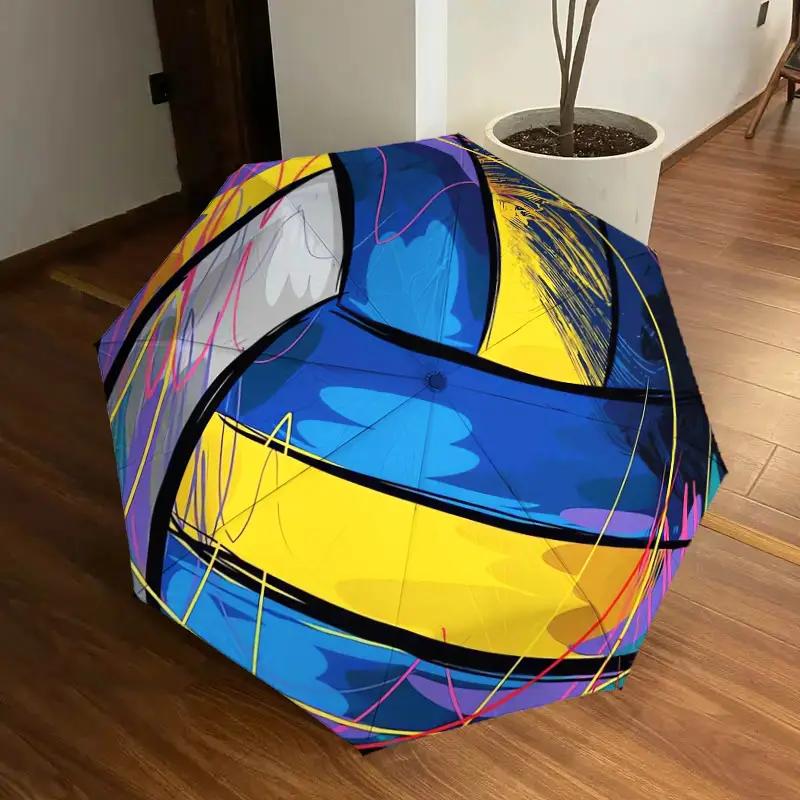 1pc Volleyball, Abstract Pattern Design Small Travel Portable Windproof Umbrella, Automatic Folding Umbrella, One-Key Automati