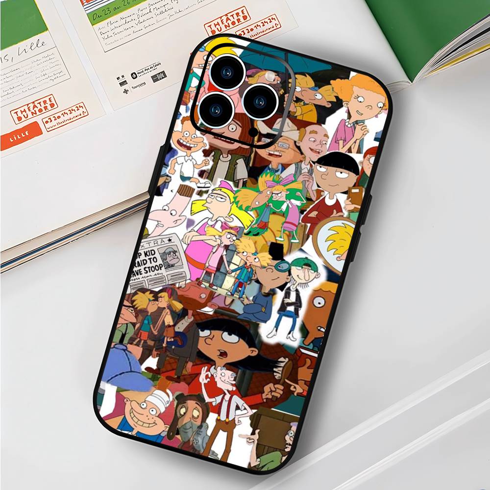 Hey Arnolds for iPhone 15 16 14 Plus 13 12 11 17 Pro Max 17 Air Black Soft Phone Cover