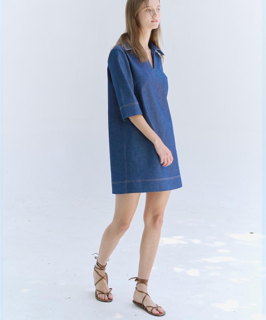 Okuka Stitch Denim Dress, Blue