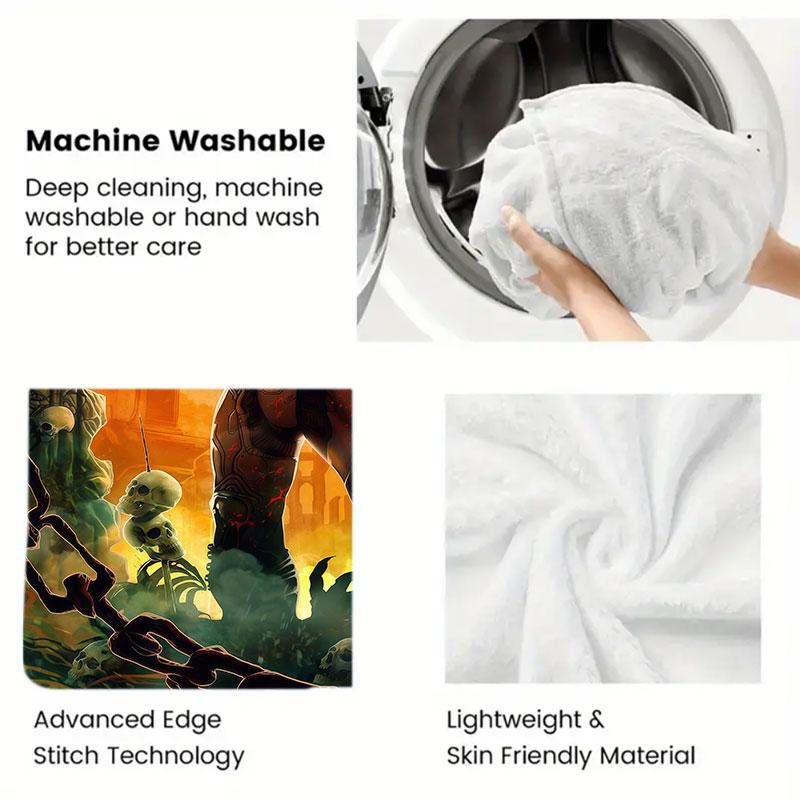 1Pc DOOM Print Flannel Blanket, High quality Comfortable for All Seasons, Home Decor, Warmth and Comfort, Perfect for Christmas Gifts
