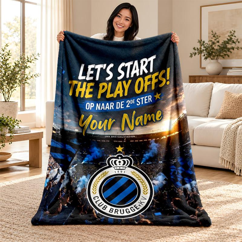 Club Brugge KV Custom Name Fleece Blanket Personalized Soft Cozy Throw Blanket Customized Gift for Birthday Christmas