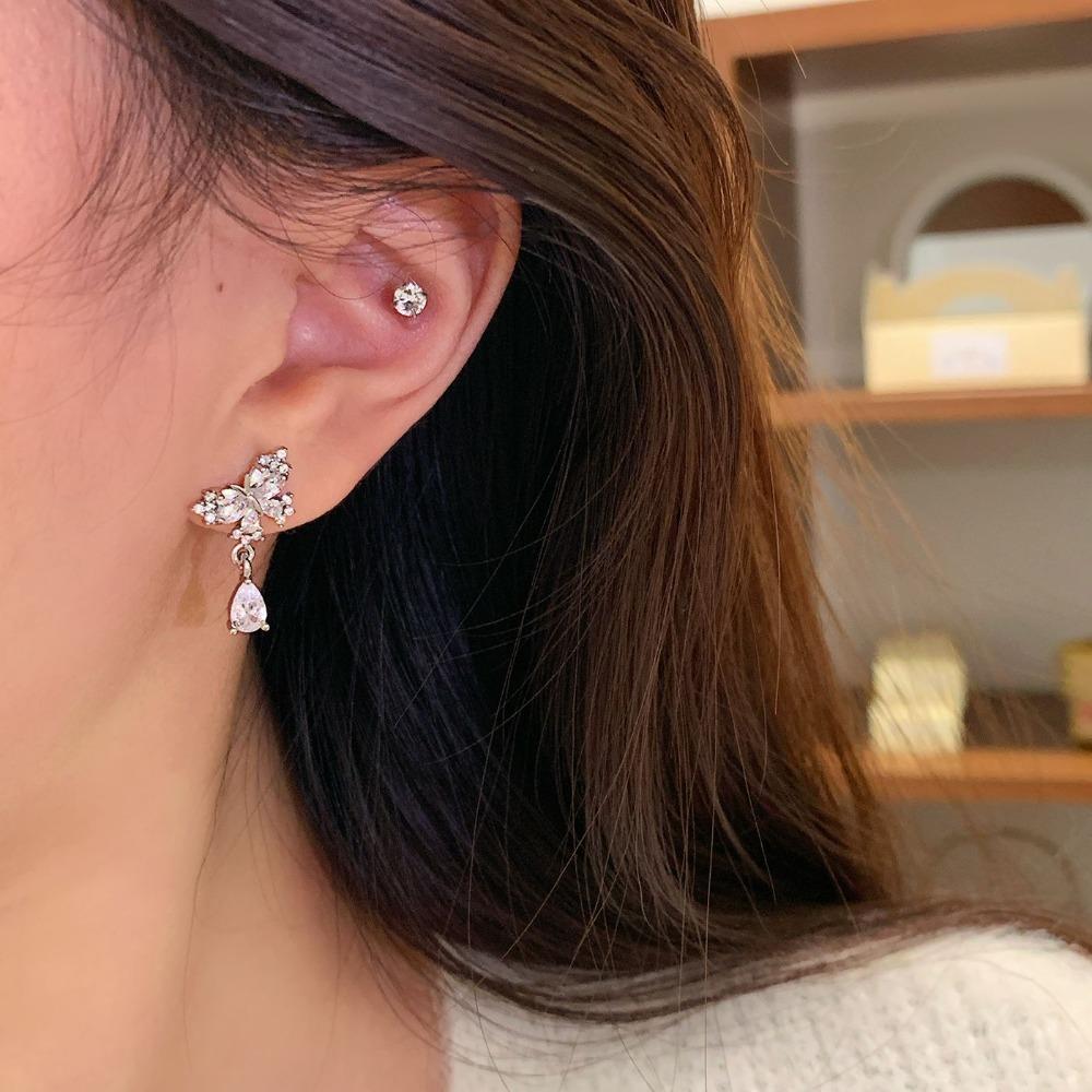 Crystal Butterfly Droplet Earrings Light Luxury Ladies' Ear Accessories Zircon Ear Stud  Wedding