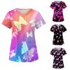 Women Fashion Butterfly Print V-neck Short Sleeve Workwear With Pockets Tops