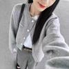 Gray Niche Short Small Knitted Cardigan Women's New Autumn and Winter Round Neck Loose and Versatile Long-sleeved Sweater Jacket