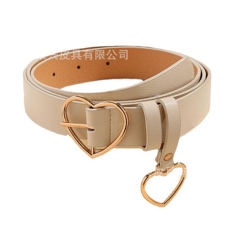 Womens Slim Leather Belt With Heart Pendant Decorative Waistband Casual Office Wear