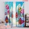2pcs,2D Plane Printing Popular Curtains Candy Christmas Village Scene (4) Versatile Polyester (without Rod) Outdoor Decorations