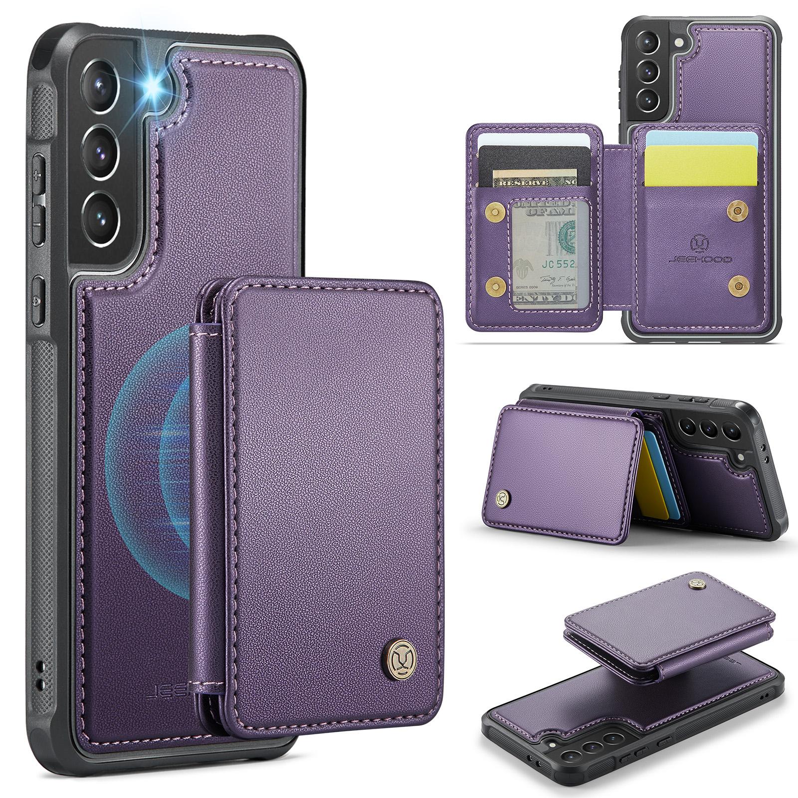 

For Samsung Galaxy S21 5G/S21 4G Case Leather Mobile Cover with Detachable Magnetic Card Bag Purple