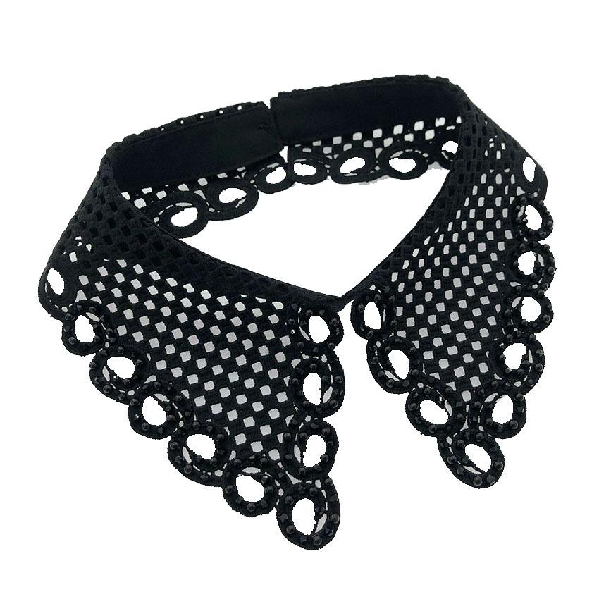 Grid Fake Collar, Water-Soluble Embroidery, Hand-Sewn Nail Beads, Embroidery, Women'S Clothing, White, Fashion Trend, Fake Collar.