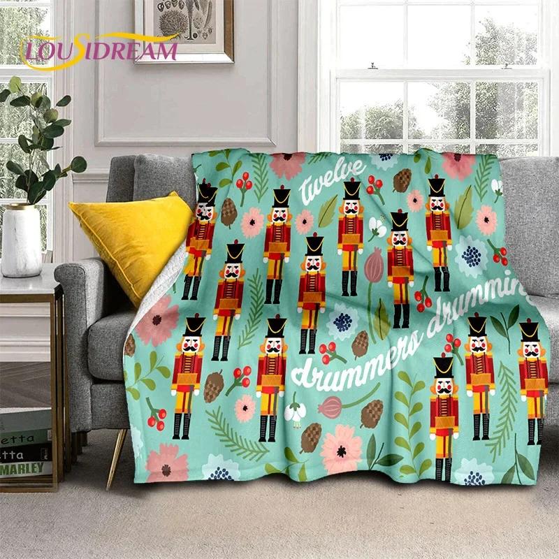 Christmas Tree New Year Nutcracker Cartoon Fairy Tales Blanket,Soft Throw Blanket for Home Bedroom Bed Sofa Cover Child Gift