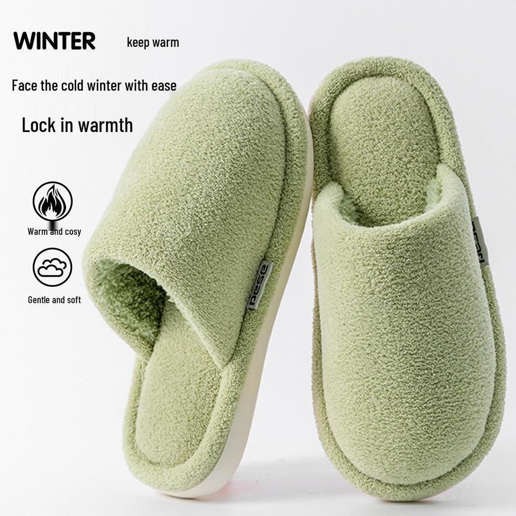 Men's and Women's Winter Non-Slip Plush Cotton Slippers - Thick-Soled, Soft, and Odor-Resistant.