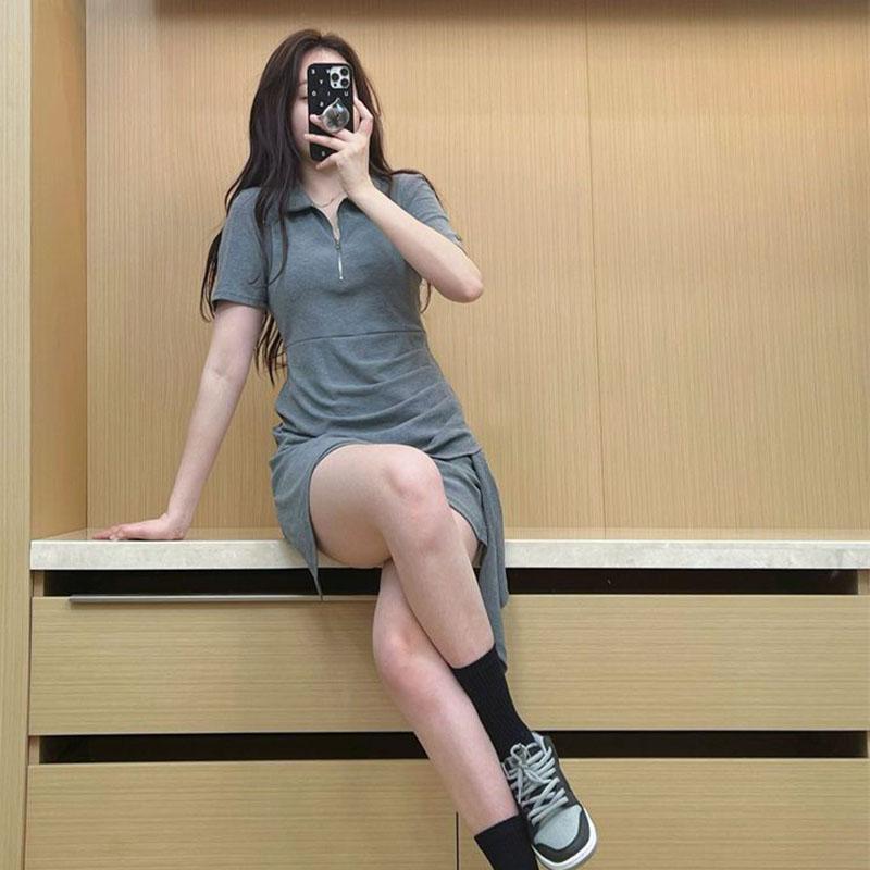 Large POLO Neck Women's Dress Spicy Girls Dress Slim Irregular Knit Skirt