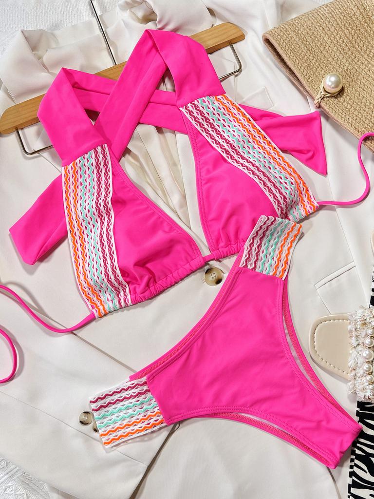Halter Bikini Push Up Women Swimsuit Female Swimwear Mesh Brazilian Bikinis Set Swimming Suit Beachwear Bathing Suit