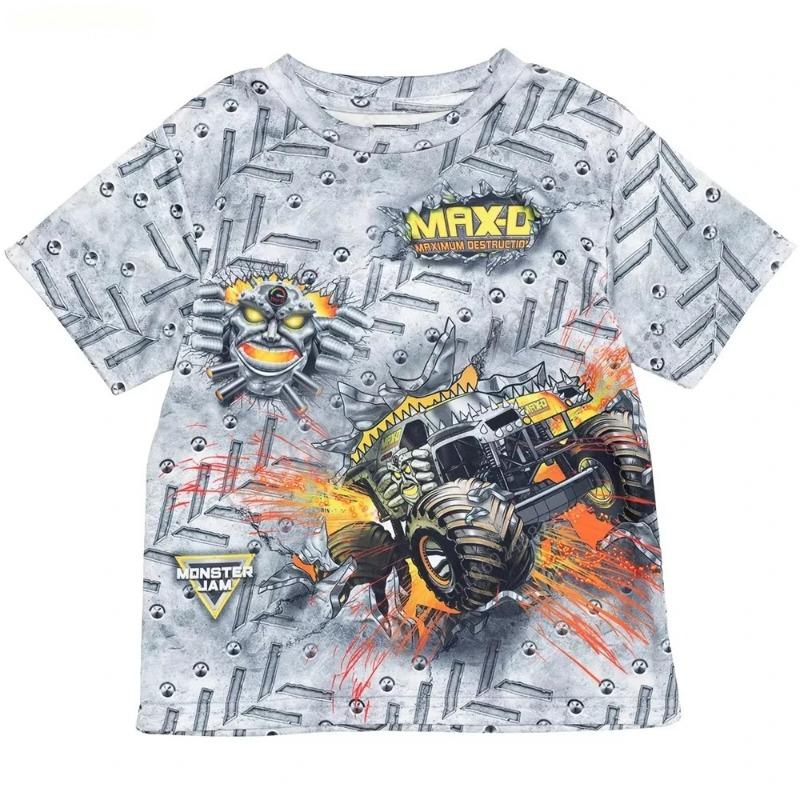 T-shirt Comoda Uomo Genitore-Figlio 2026 Estate Camion Mostro Immagine Cartone Animato Stampa 3D Asciugatura Rapida Traspirante
