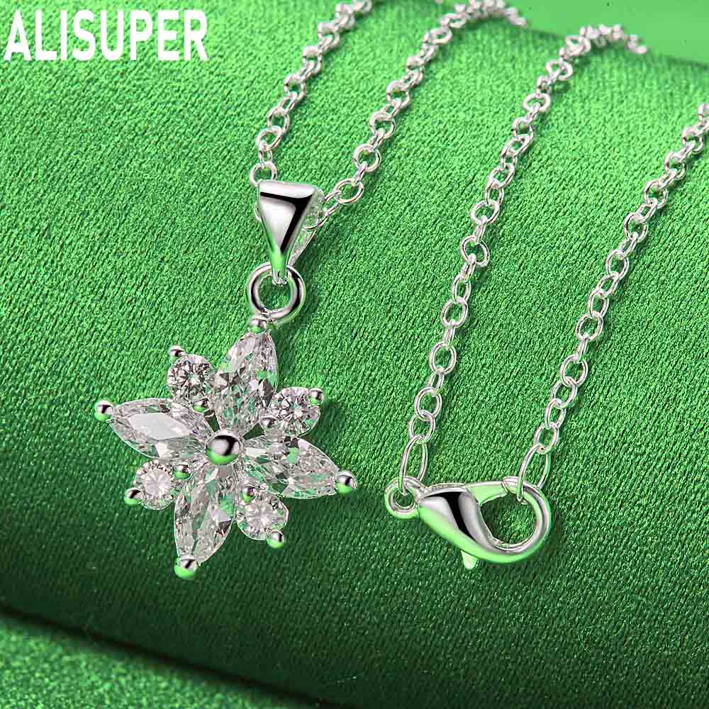 925 Sterling Silver Snowflake Zircon Pendant Necklace Fashion Wedding Jewelry