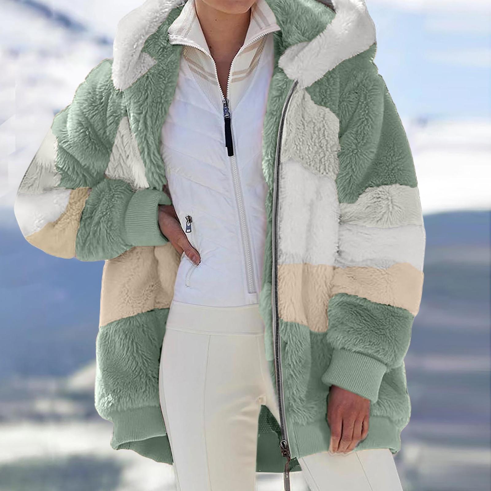 

Женское модное зимнее свободное плюшевое пальто с длинным рукавом и карманом на молнии с капюшоном XXL зелёный