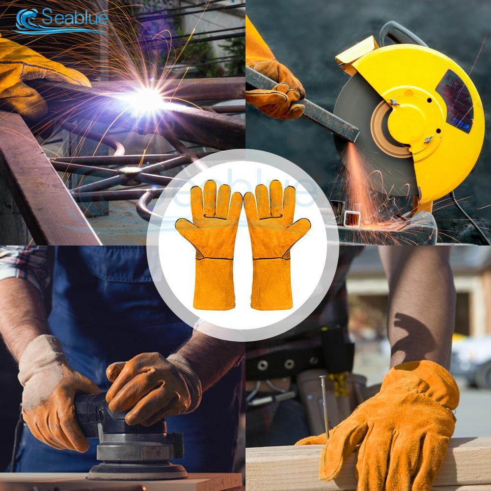 1 Pair Men Women Cowhide Work Gloves Garden Welding Security Protection Safety Working Mechanic For Multipurpose,Wear Resistant