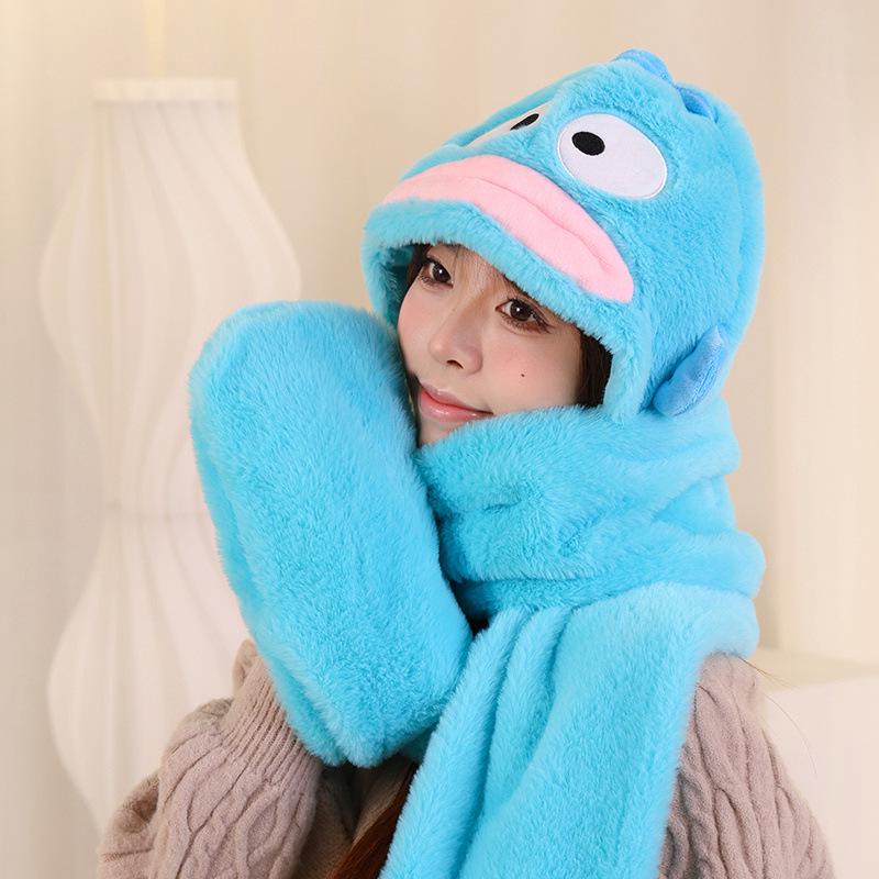 Adorable Capybara Plush Hat, Scarf & Gloves Set - Winter Cartoon Ear Protection