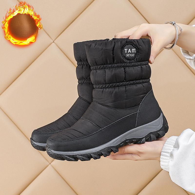 Women's winter fur one thickened padded waterproof comfortable warm anti cold lightweight hiking waterproof non-slip thick sole mid-calf snow boots