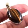 Natural Tiger's Eye Gemstone 925 Sterling Silver Two Tone Pendant 1.5'' i2G85