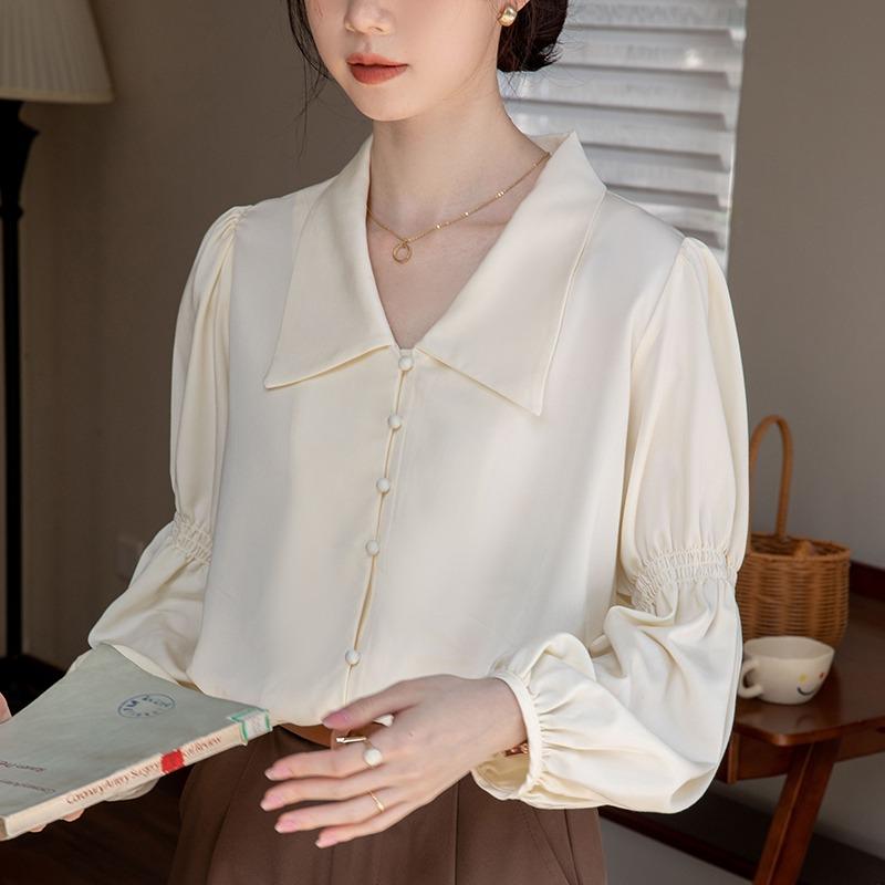 Spring Women's New Retro Elegant All-match Lantern Sleeve Shirt
