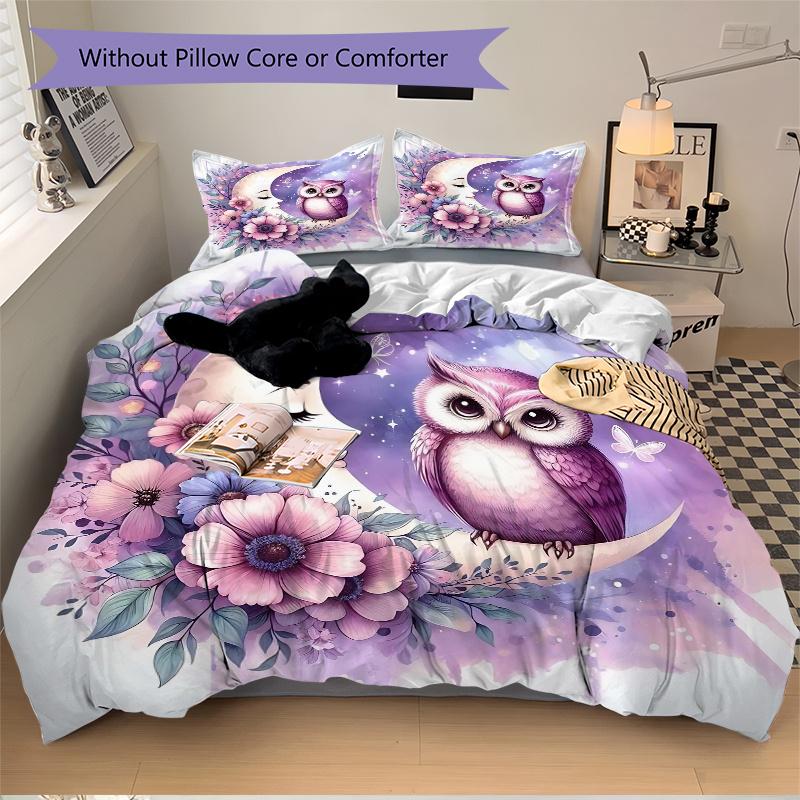 3pcs Moon Owl Bedding Set - Includes Comfortable Bedding with Stylish Design for Bedroom M076