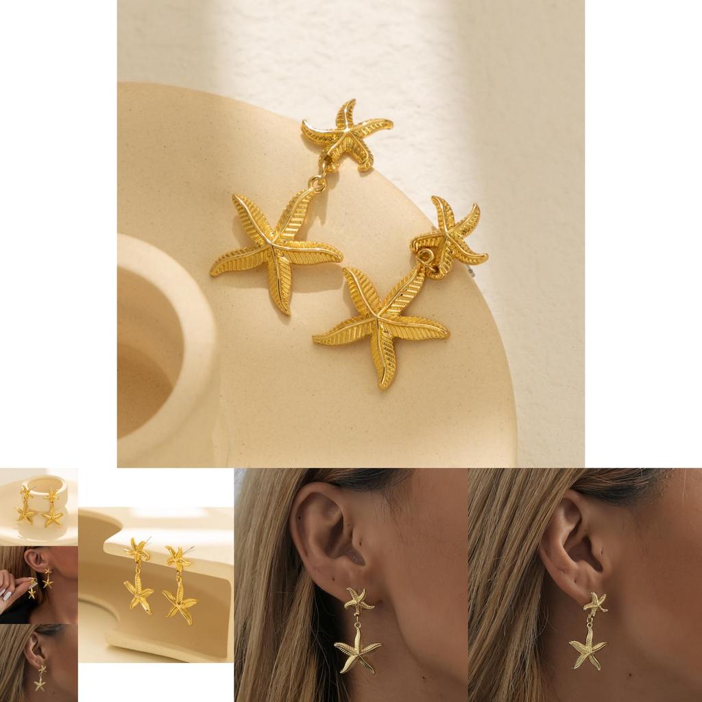 Elegant Starfish Gold Earrings Fashionable Alloy Star Shape Womens Accessories For Autumn