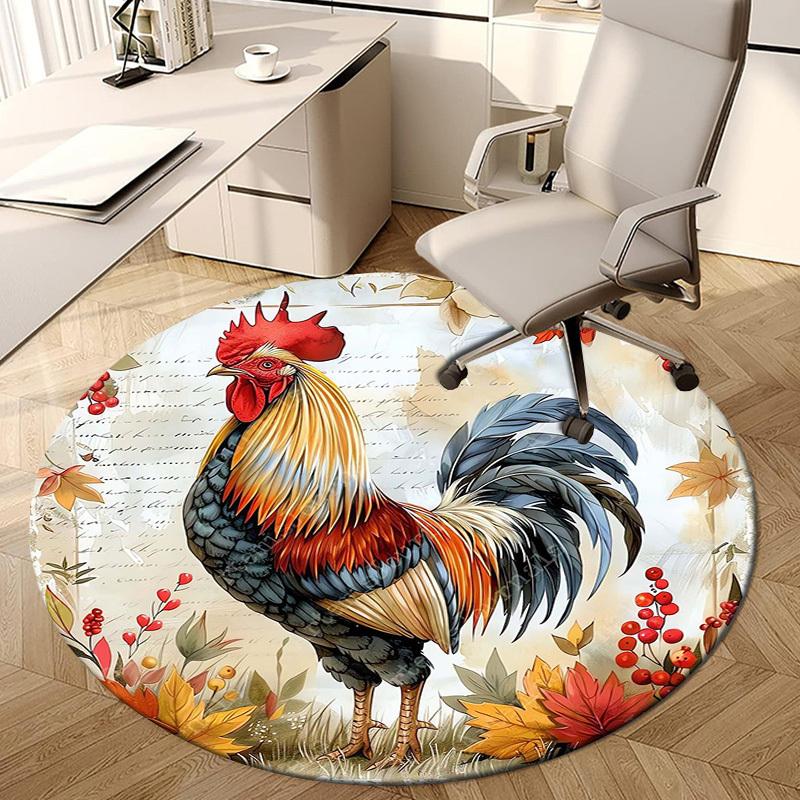 1pc Office Carpet Chair Mats Autumnal Rooster with Berries and Leaves Perfect for Decorating Office Chairs, Living Rooms, Or Bedrooms