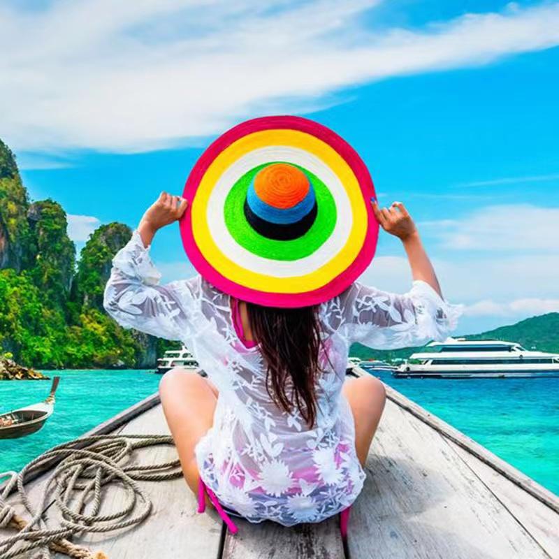 71cm Oversized  Wide Brim Sun Hat Travel  Large UV Protection Beach Straw Hats Women's Summer Floppy Foldable