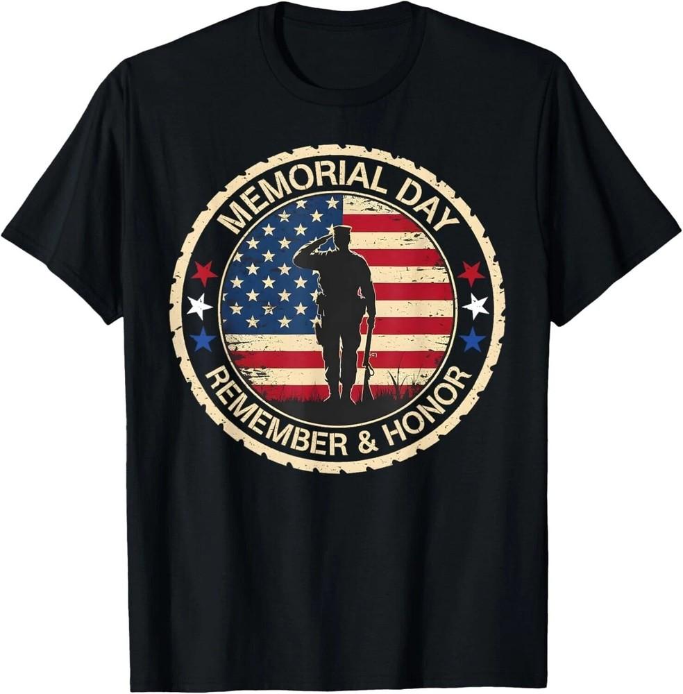 Memorial Day 2025 American Flag Soldier Remember And Honor T-Shirt Unisex T-Shirt L