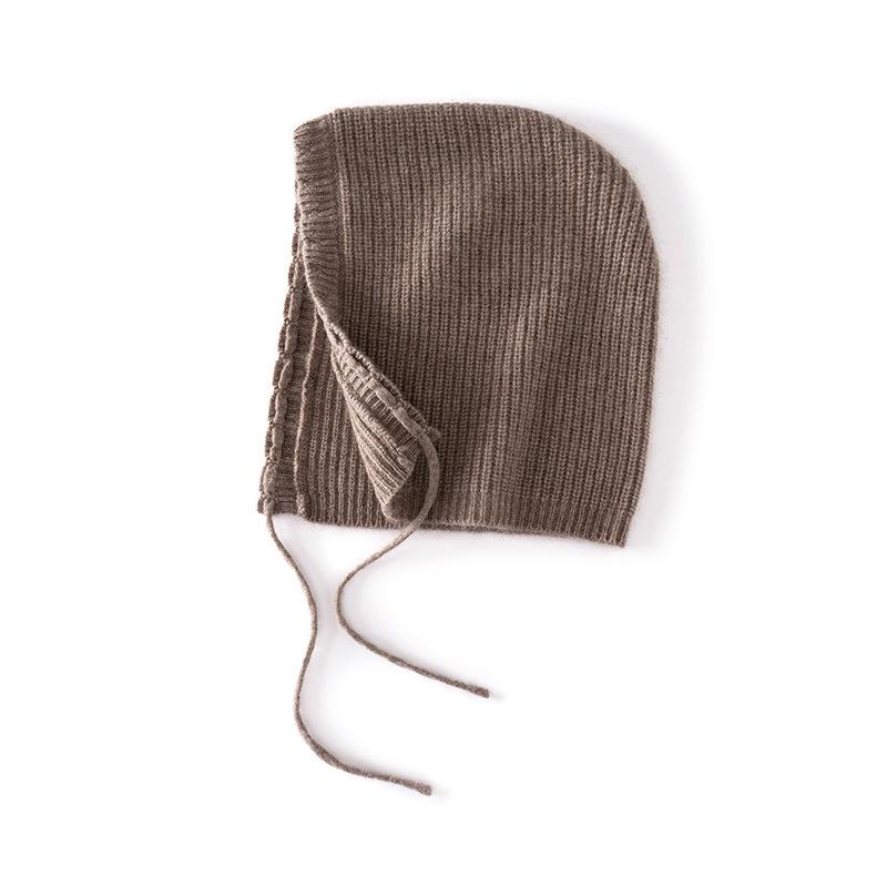 Customized cashmere blended belt rope flat top warm simple versatile thickened men's and women's knitted cashmere hat