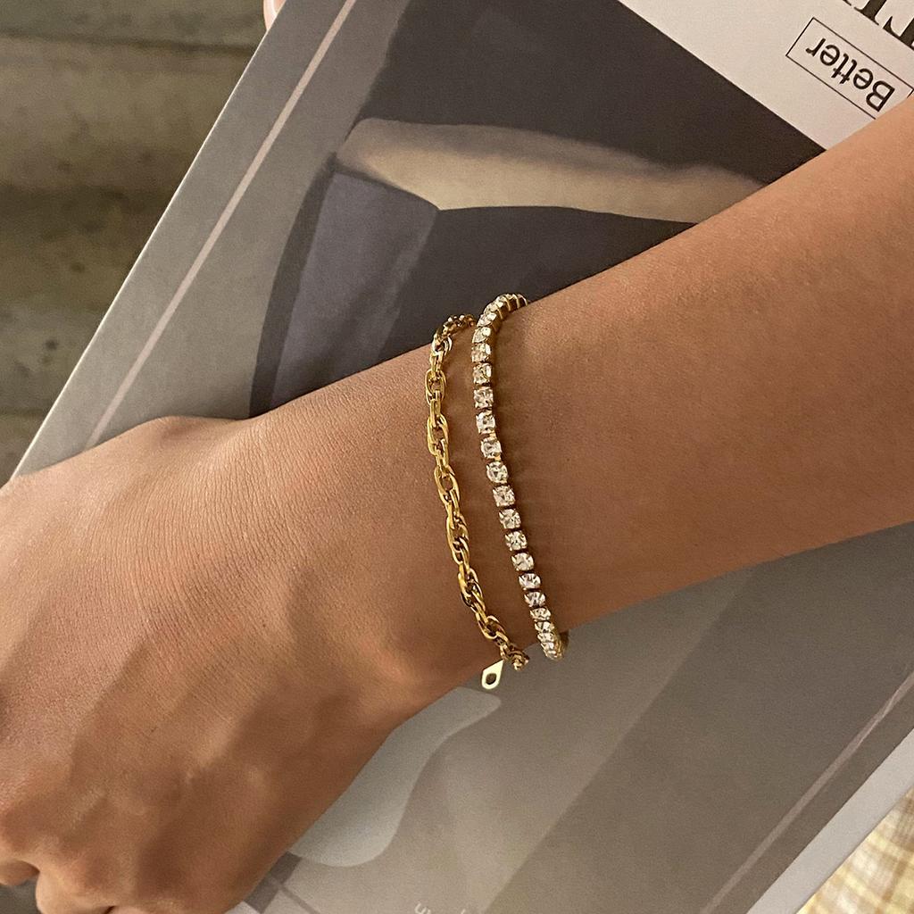 Fashion Stainless Steel Metal Double Chain Collar Trendy Bracelet 18K Gold PVD Plated Water Resistant Jewelry 2024