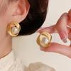 Cross-border Geometric Metal-Brushed Pearl Earrings - Simple Cold Style