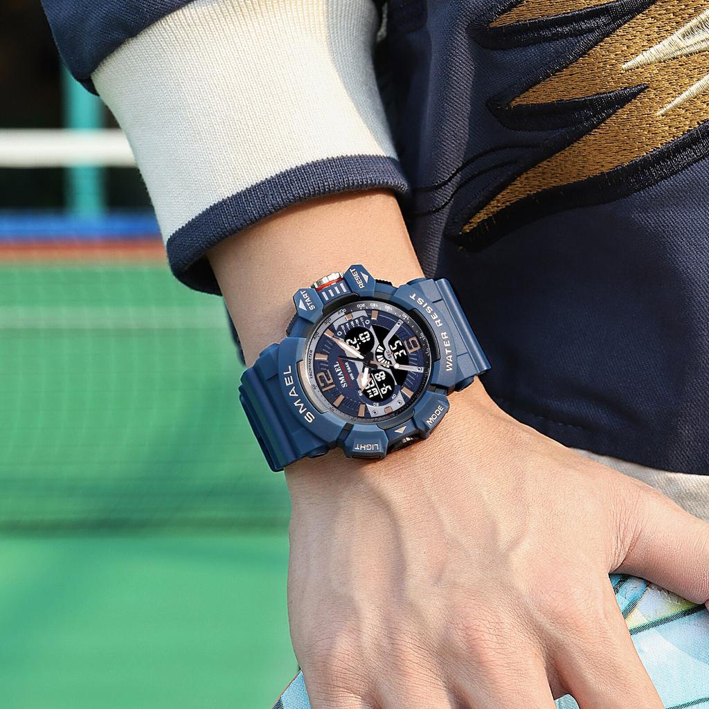 SMAEL Sportovní hodinky Pánské 50M Vodotěsné náramkové hodinky Dual Time Display Multifunkční Sportovní hodiny 8065 Pánské hodinky Digital