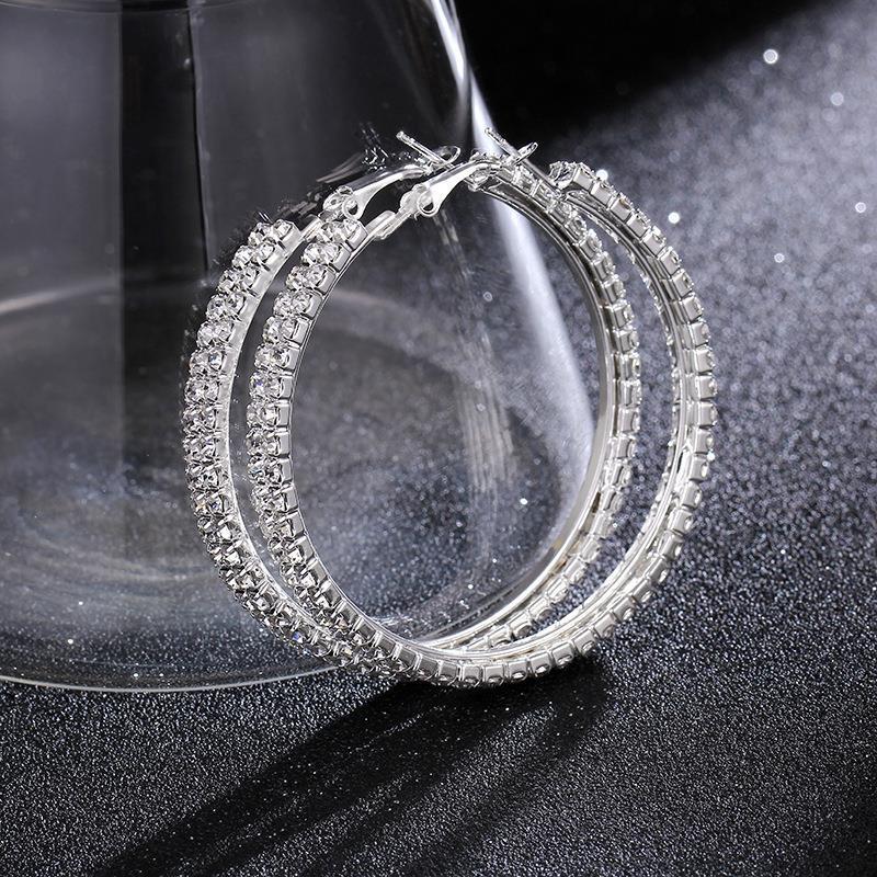 European & American Double Row Rhinestone Hoop Earrings - Exaggerated Non-Falling Diamond Circle Jewelry