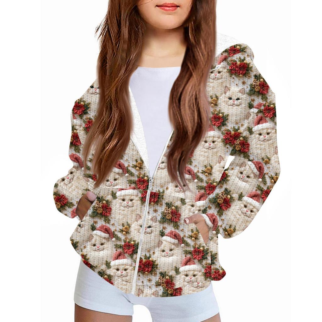 Kinder Mädchen und Jungen Modejacke Lässig Bedruckt Langärmelig Kapuzen-Cardigan Sweatshirts