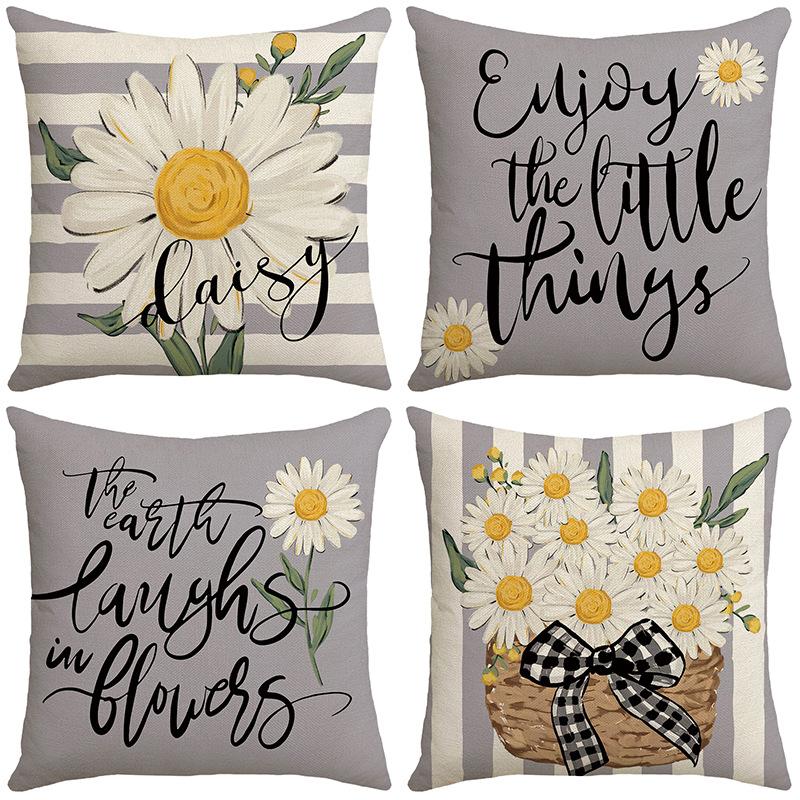 Spring Combination Pillow, Simple Letter Print, Sofa Pillow, Bedside Cushion, Linen Pillow