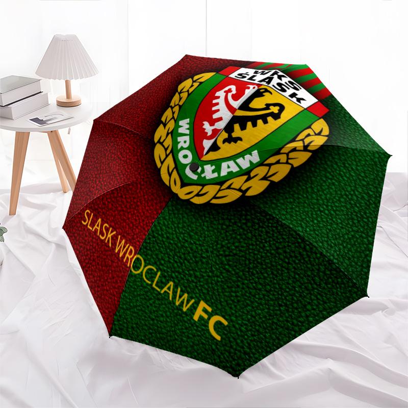 Śląsk Wrocław pattern, automatic folding umbrella, portable and foldable design, 8 ribs, a Christmas or birthday gift.